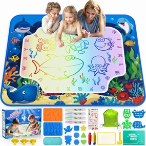 Water Doodle Mat for Kids 32x40 Inch, Reusable Coloring Mat Educational Toy for 3 4 5 6 7 8 Years Old Girls & Boys, Neon Color Mat Doodle Board Writing Drawing Toys Holiday Christmas Birthday Gifts