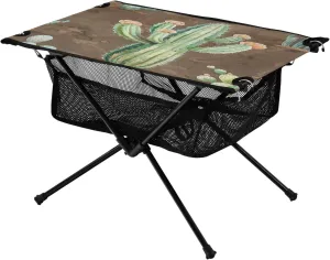 Watercolor Cactus Portable Folding Camping Table, Compact Lightweight Beach Table with Carrying Bag for Outdoor Picnics, BBQs, Camp