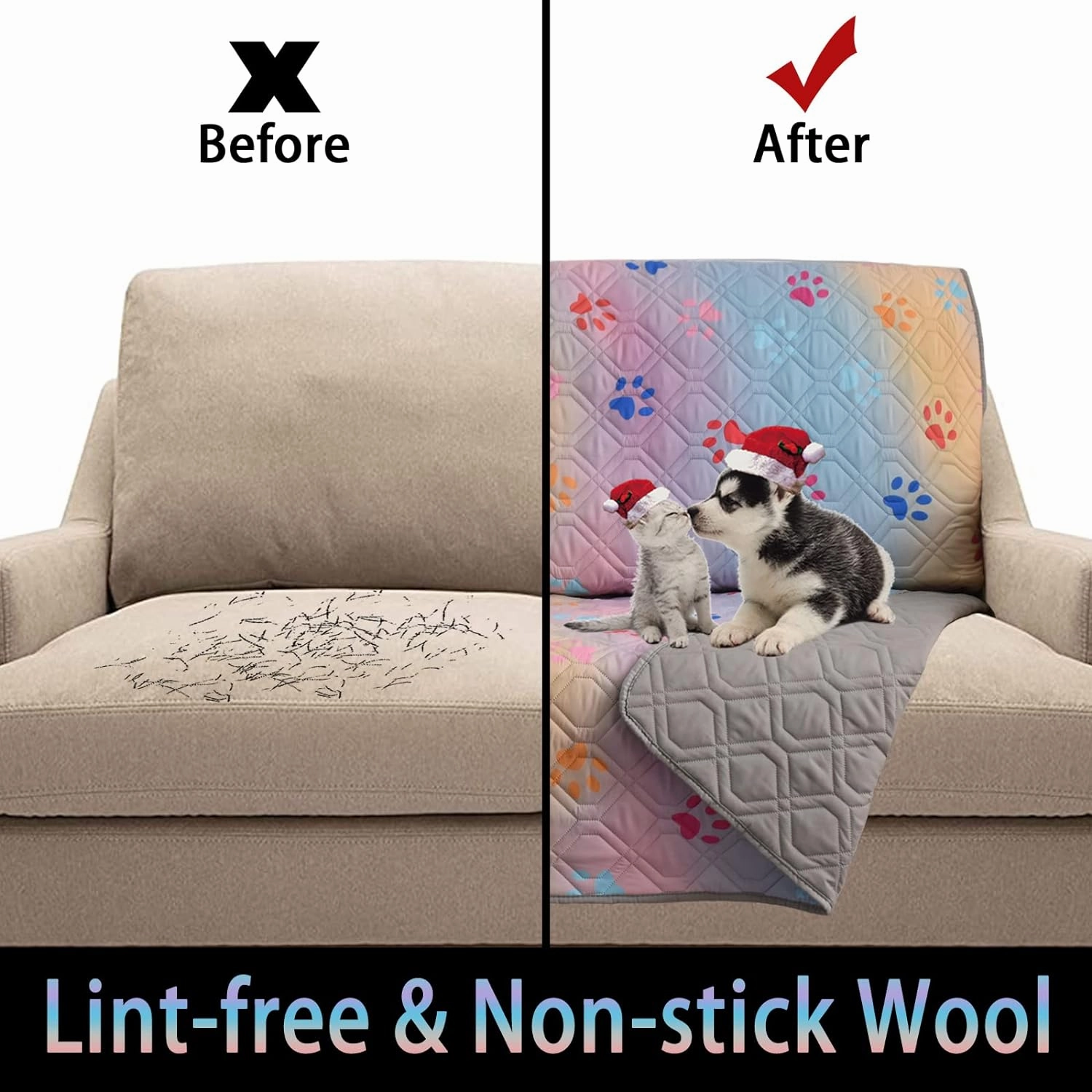 Waterproof Dog Bed Cover 30x70 inch Reversible Pad Reusable Camping Mat for Kids/Pet/Dog/Cat Washable Geometric Embroidery Blanket Patchwork Rainbow Dog Paw Printed Gray