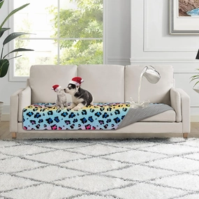 Waterproof Dog Bed Cover 30x70inch Reversible Pad Reusable Camping Mat for Kids/Pet/Dog/Cat Washable Geometric Embroidery Blanket Patchwork Rainbow Leopard Printed Gray