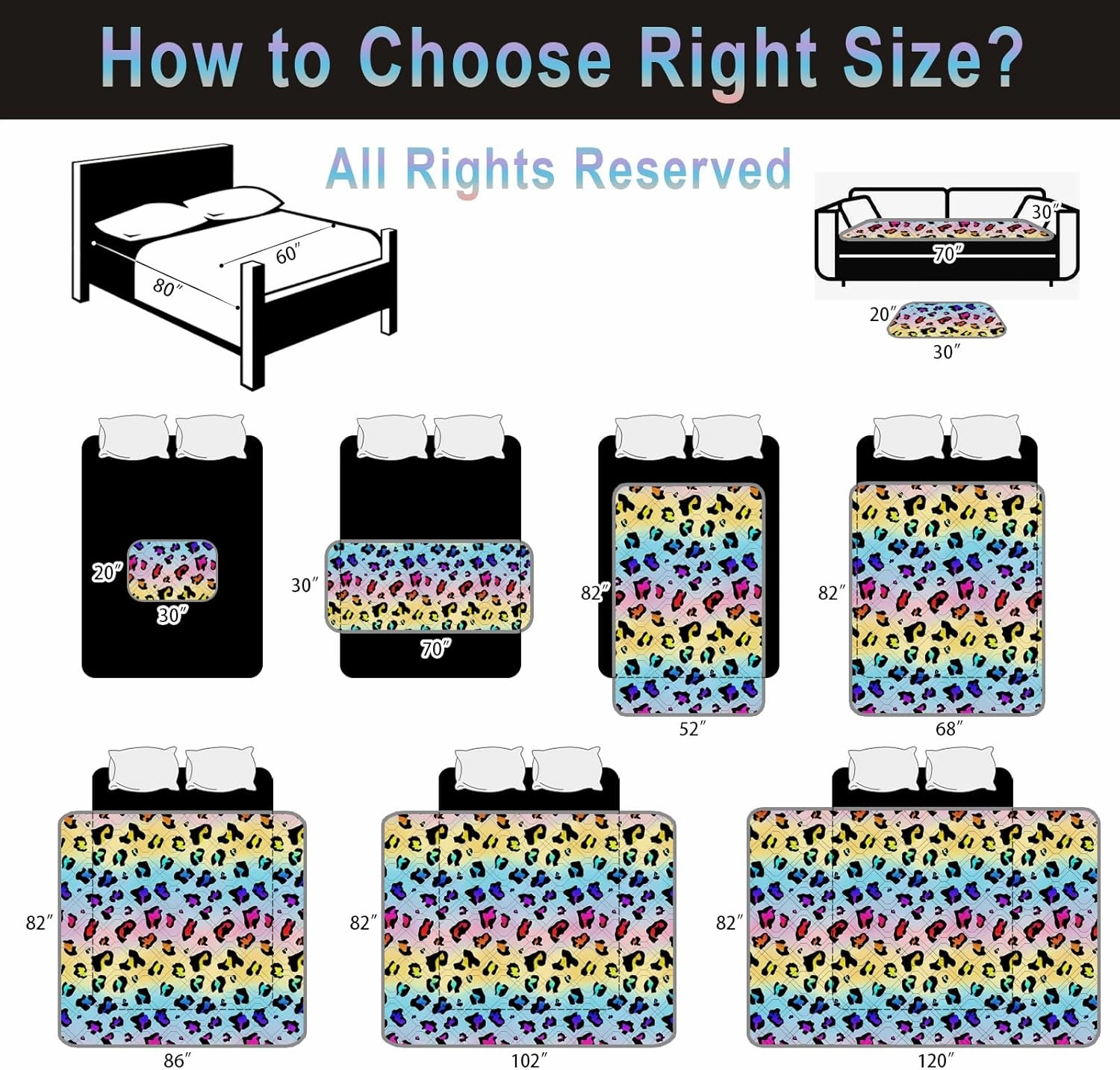 Waterproof Dog Bed Cover 30x70inch Reversible Pad Reusable Camping Mat for Kids/Pet/Dog/Cat Washable Geometric Embroidery Blanket Patchwork Rainbow Leopard Printed Gray