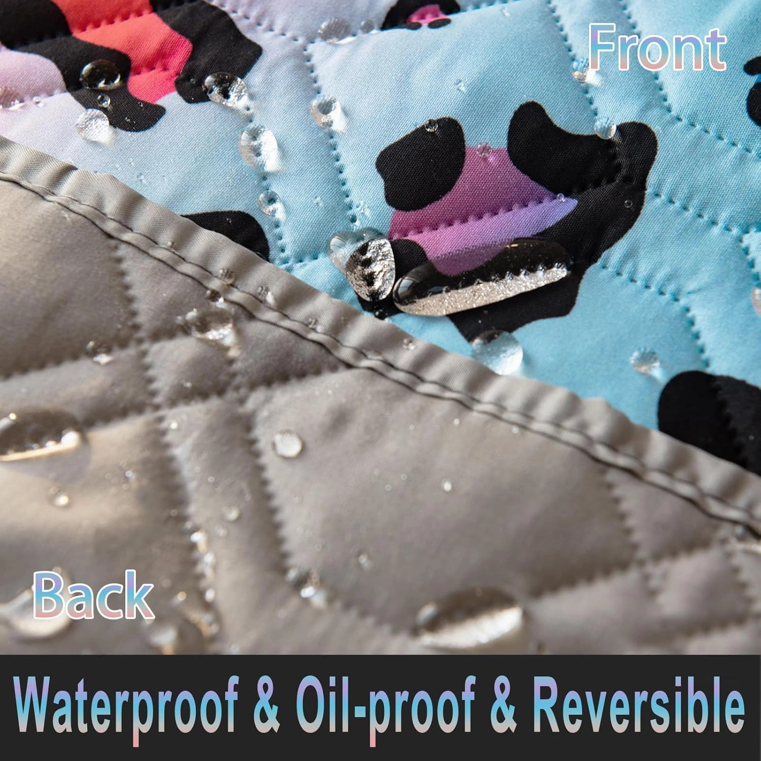Waterproof Dog Bed Cover 30x70inch Reversible Pad Reusable Camping Mat for Kids/Pet/Dog/Cat Washable Geometric Embroidery Blanket Patchwork Rainbow Leopard Printed Gray