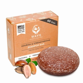 Wave Argan Oil Shampoo Bar - Moisturizing & Handmade Vegan Bar for Shiny Hair, Natural, Organic & Non-GMO Shampoo for Women & Men, 2.3 oz, Long-Lasting (80-120 Uses)