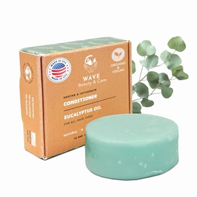 Wave Eucalyptus Oil Conditioner Bar - Moisturizing & Handmade Vegan Bar for Shiny Hair, Natural, Organic & Non-GMO Conditioner for Women & Men, 2.3 oz, Long-Lasting (80-120 Uses)
