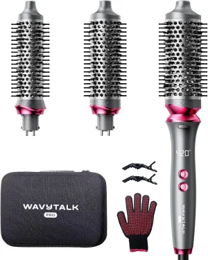 Wavytalk Heatwave Pro Ionic Thermal Brush Set, Bilateral Negative Ion Thermal Brush with 3 Sizes Detachable Head, Dual Voltage Hair Styler One-Step Shiny Blowout Look, Dark Grey