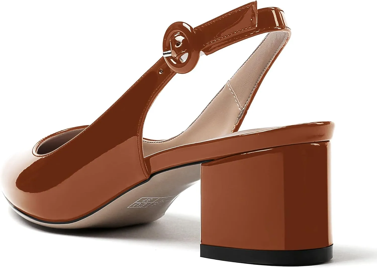 WAYDERNS Women's Patent Leather Ankle Strap Pointed Toe Slingback Low Kitten Heel Pumps Office Work Dress Shoes 2 Inch