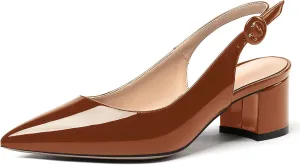 WAYDERNS Women's Patent Leather Ankle Strap Pointed Toe Slingback Low Kitten Heel Pumps Office Work Dress Shoes 2 Inch