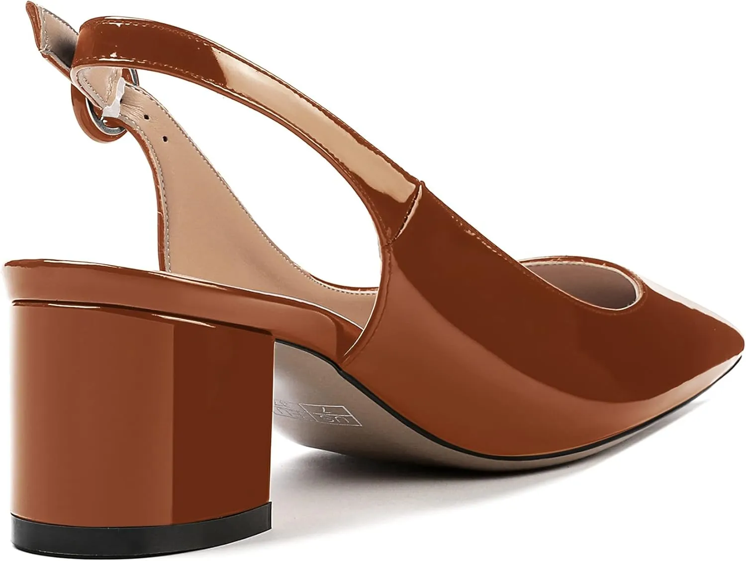WAYDERNS Women's Patent Leather Ankle Strap Pointed Toe Slingback Low Kitten Heel Pumps Office Work Dress Shoes 2 Inch