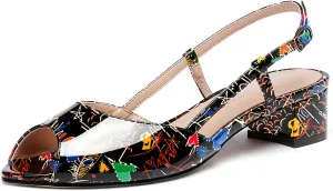 WAYDERNS Women's Slingback Patent Ankle Strap Peep Toe Chunky Low Heel Pumps Shoes 1.5 Inch