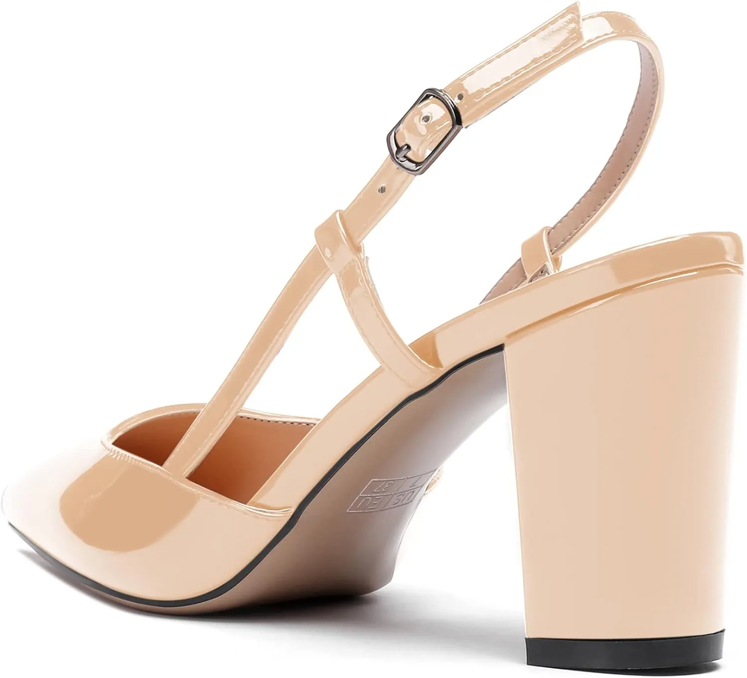 WAYDERNS Women's Slingback Pointed Toe Patent Ankle Strap Block High Heel Pumps Wedding Event Dress Shoes 3 Inch