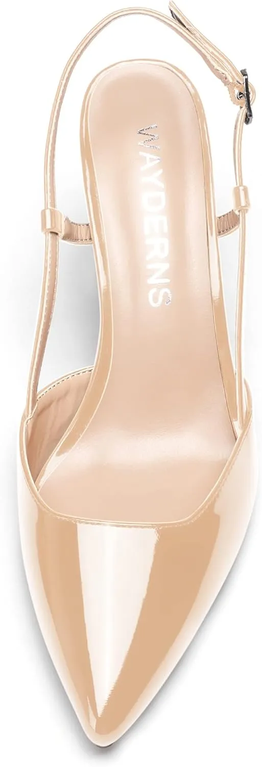 WAYDERNS Women's Slingback Pointed Toe Patent Ankle Strap Block High Heel Pumps Wedding Event Dress Shoes 3 Inch