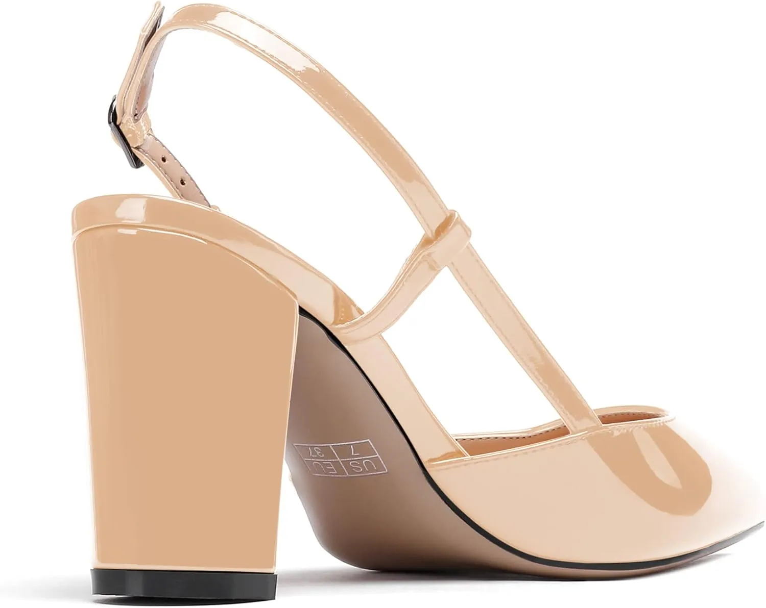 WAYDERNS Women's Slingback Pointed Toe Patent Ankle Strap Block High Heel Pumps Wedding Event Dress Shoes 3 Inch