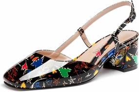 WAYDERNS Women's Ankle Strap Square Toe Block Patent Leather Slingback Chunky Low Heel Pumps Shoes 2 Inch