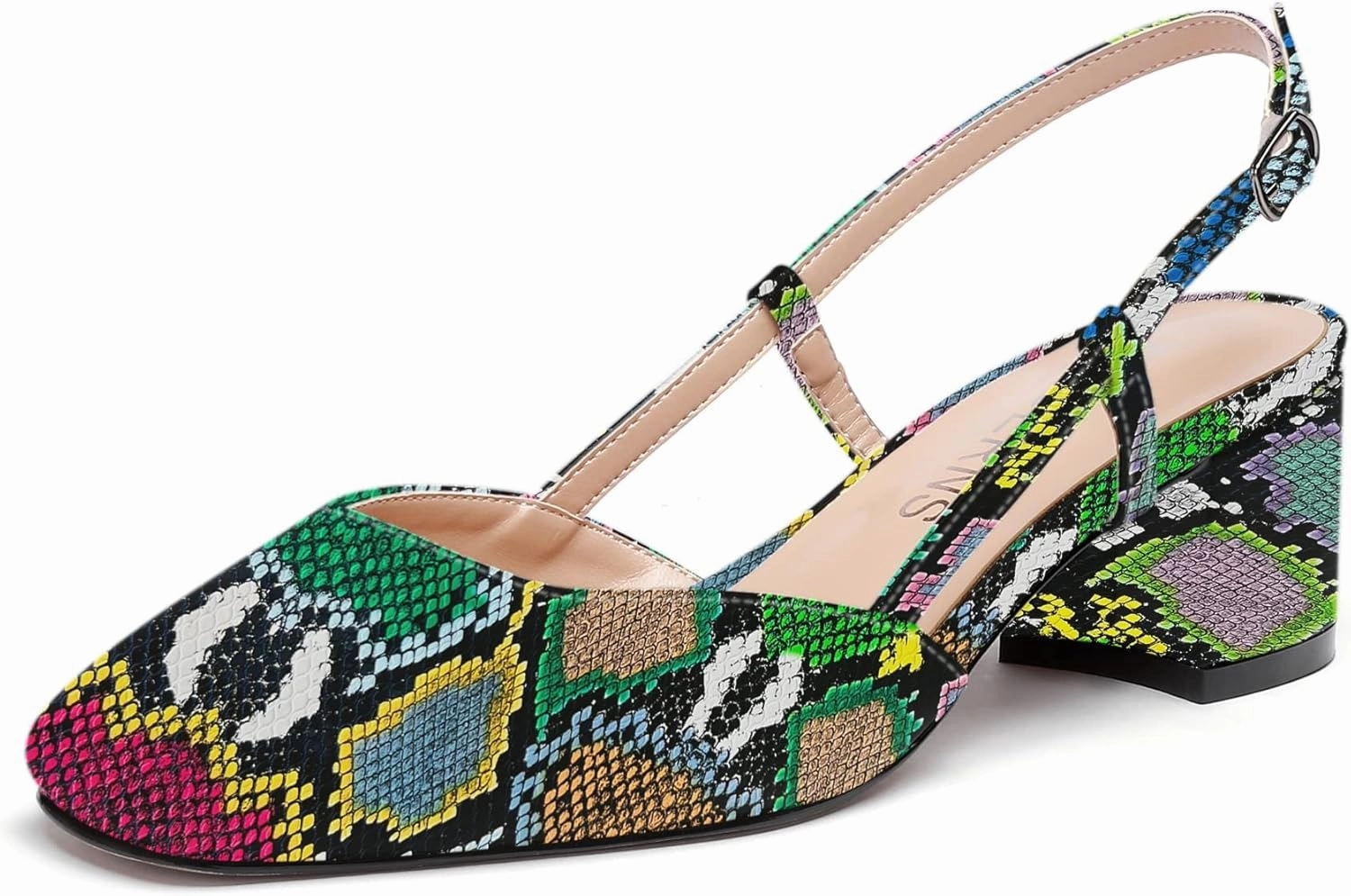 WAYDERNS Women's Ankle Strap Square Toe Block Patent Leather Slingback Chunky Low Heel Pumps Shoes 2 Inch