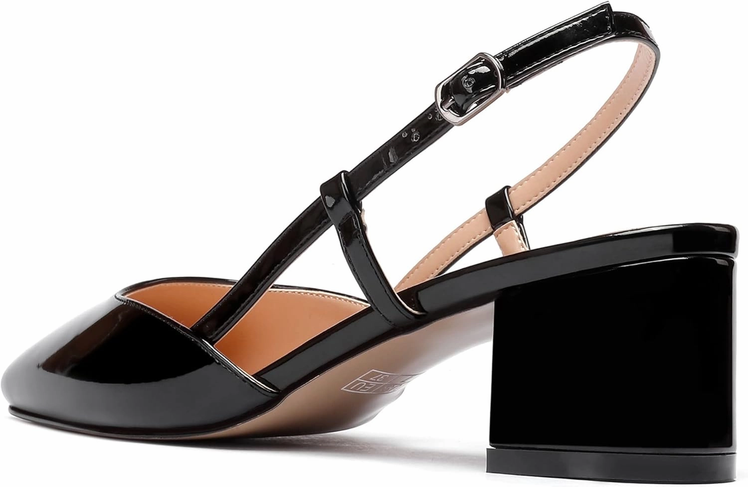 WAYDERNS Women's Ankle Strap Square Toe Block Patent Leather Slingback Chunky Low Heel Pumps Shoes 2 Inch