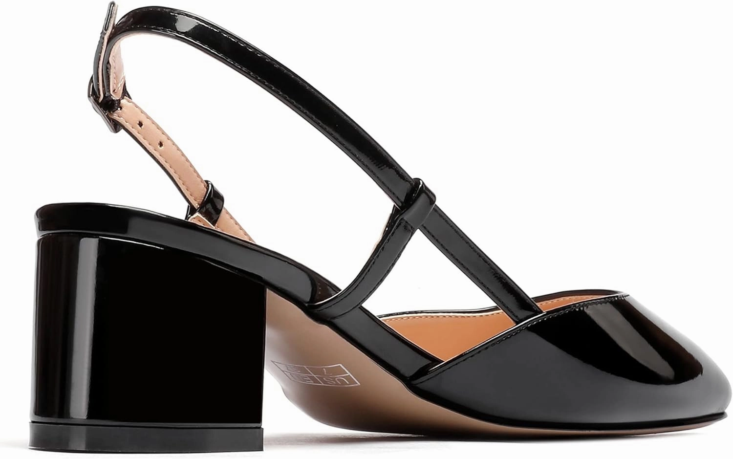WAYDERNS Women's Ankle Strap Square Toe Block Patent Leather Slingback Chunky Low Heel Pumps Shoes 2 Inch
