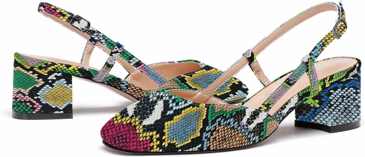 WAYDERNS Women's Ankle Strap Square Toe Block Patent Leather Slingback Chunky Low Heel Pumps Shoes 2 Inch