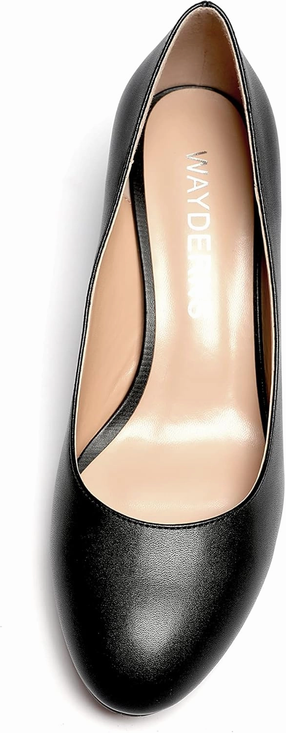 WAYDERNS Women's Matte Round Toe Slip On Block Chunky Low Heel Pumps Shoes 2 Inch