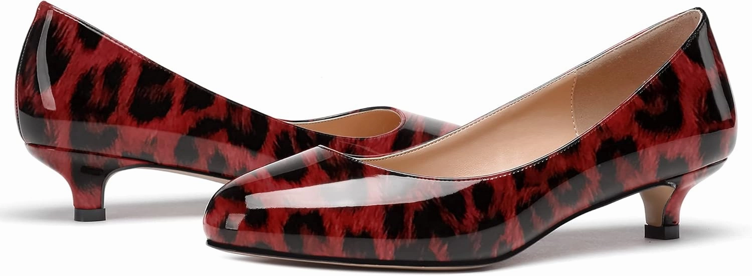 WAYDERNS Women's Patent Round Toe Slip On Low Kitten Heel Pumps Offress Work Dress Shoes 1.5 Inch