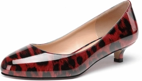 WAYDERNS Women's Patent Round Toe Slip On Low Kitten Heel Pumps Offress Work Dress Shoes 1.5 Inch