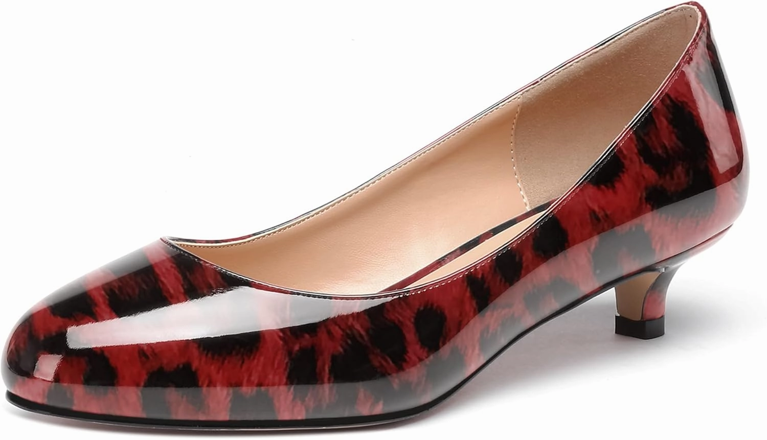 WAYDERNS Women's Patent Round Toe Slip On Low Kitten Heel Pumps Offress Work Dress Shoes 1.5 Inch