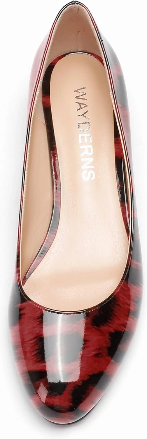 WAYDERNS Women's Patent Round Toe Slip On Low Kitten Heel Pumps Offress Work Dress Shoes 1.5 Inch
