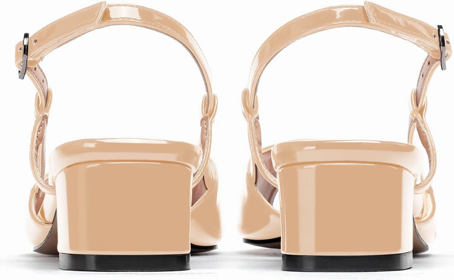WAYDERNS Women's Slingback Patent Ankle Strap Peep Toe Chunky Low Heel Pumps Shoes 1.5 Inch