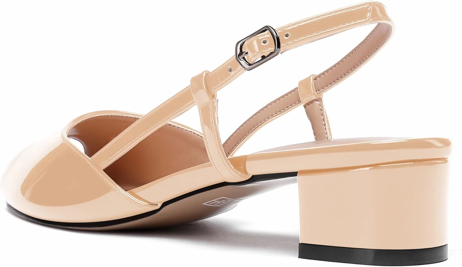 WAYDERNS Women's Slingback Patent Ankle Strap Peep Toe Chunky Low Heel Pumps Shoes 1.5 Inch