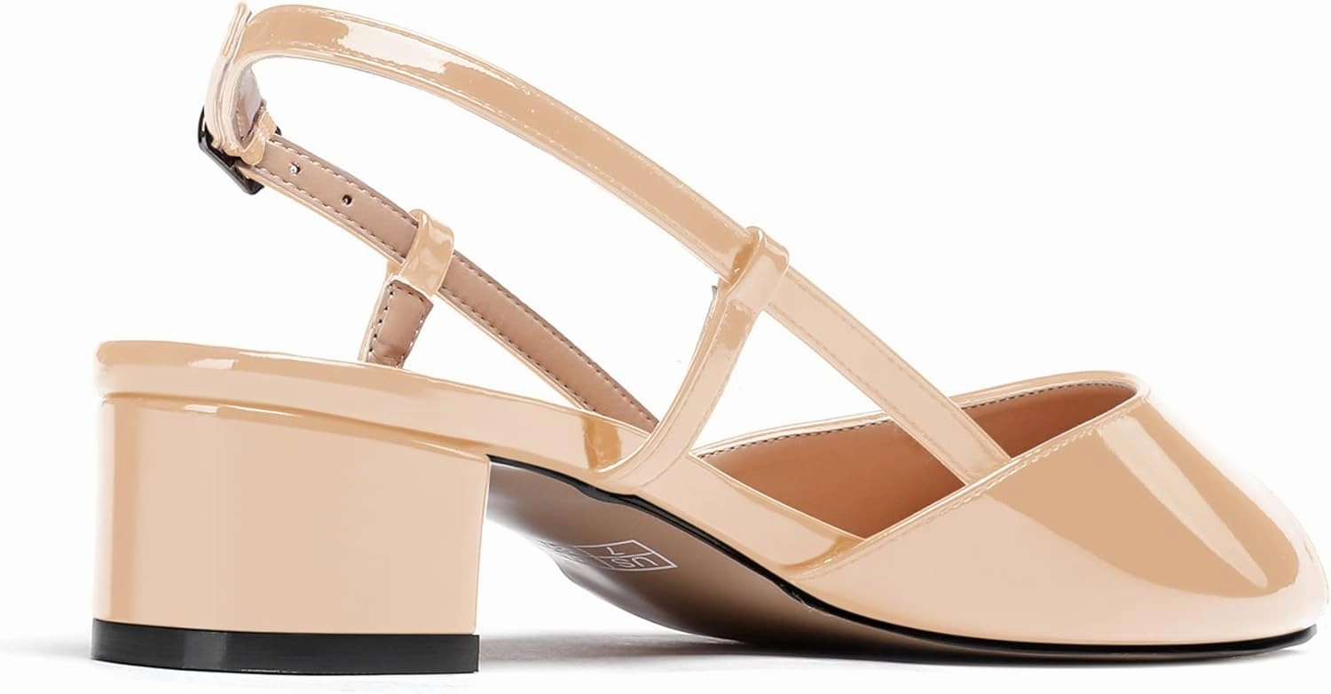 WAYDERNS Women's Slingback Patent Ankle Strap Peep Toe Chunky Low Heel Pumps Shoes 1.5 Inch
