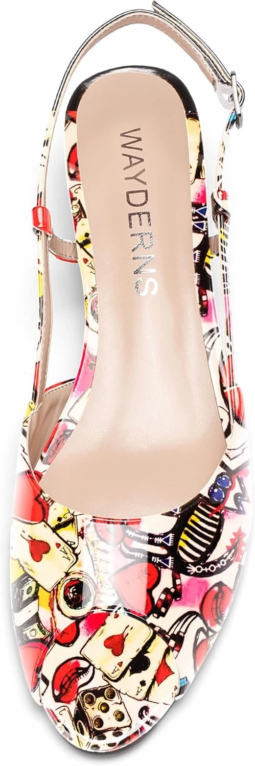 WAYDERNS Women's Slingback Patent Ankle Strap Peep Toe Chunky Low Heel Pumps Shoes 1.5 Inch