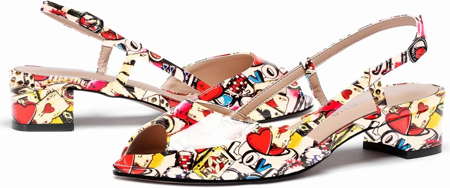 WAYDERNS Women's Slingback Patent Ankle Strap Peep Toe Chunky Low Heel Pumps Shoes 1.5 Inch