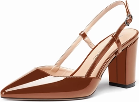 WAYDERNS Women's Slingback Pointed Toe Patent Ankle Strap Block High Heel Pumps Wedding Event Dress Shoes 3 Inch