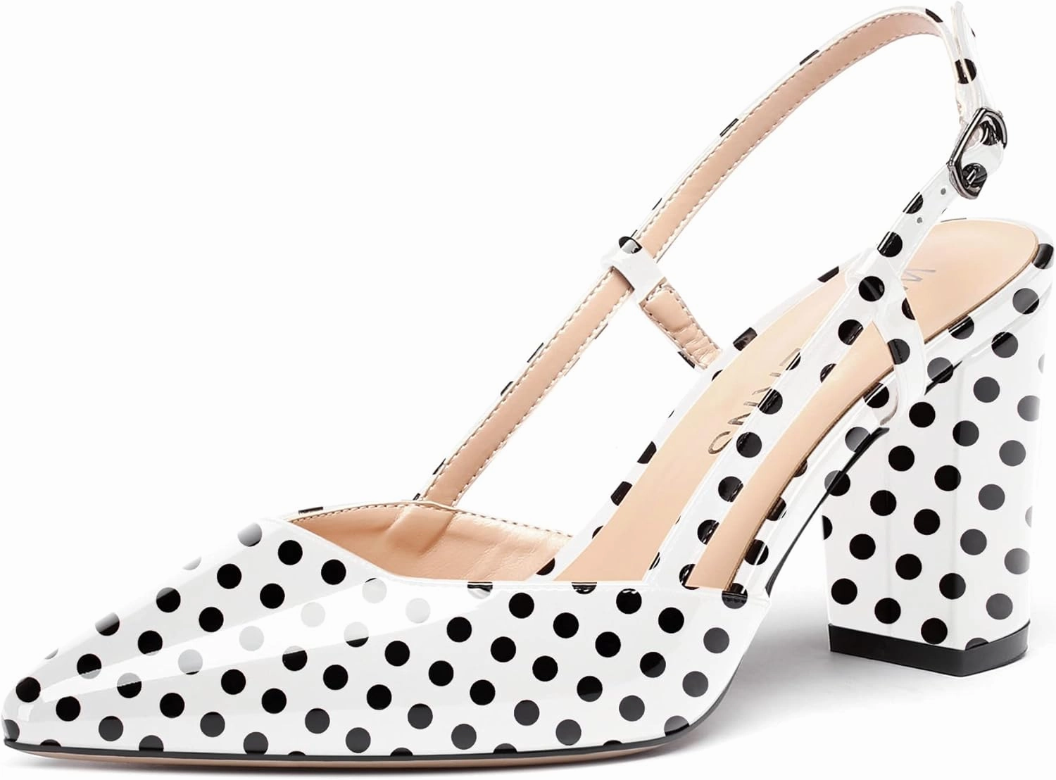 WAYDERNS Women's Slingback Pointed Toe Patent Ankle Strap Block High Heel Pumps Wedding Event Dress Shoes 3 Inch