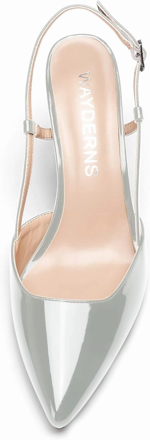 WAYDERNS Women's Slingback Pointed Toe Patent Ankle Strap Block High Heel Pumps Wedding Event Dress Shoes 3 Inch