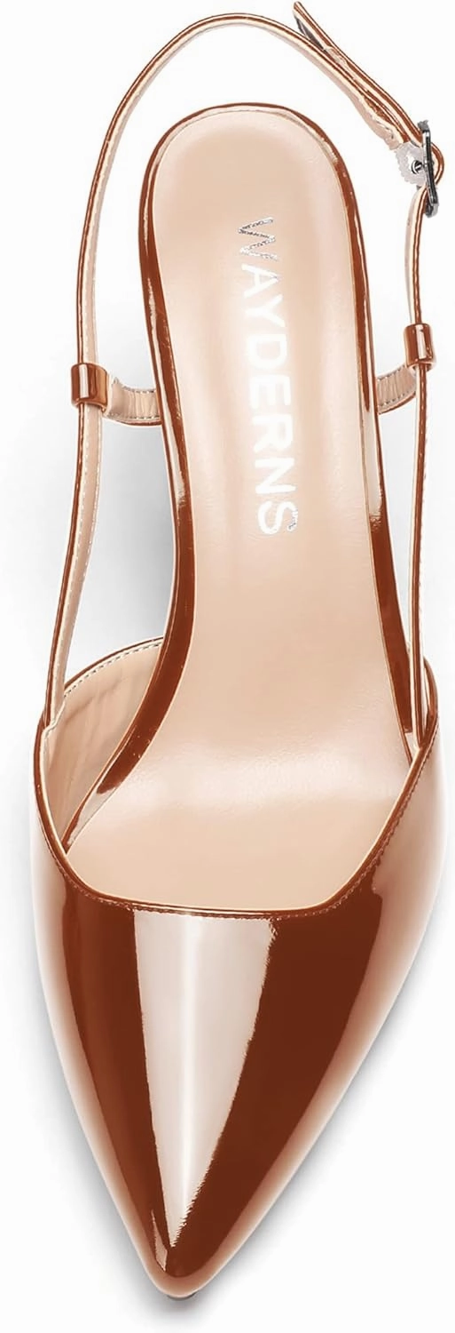 WAYDERNS Women's Slingback Pointed Toe Patent Ankle Strap Block High Heel Pumps Wedding Event Dress Shoes 3 Inch