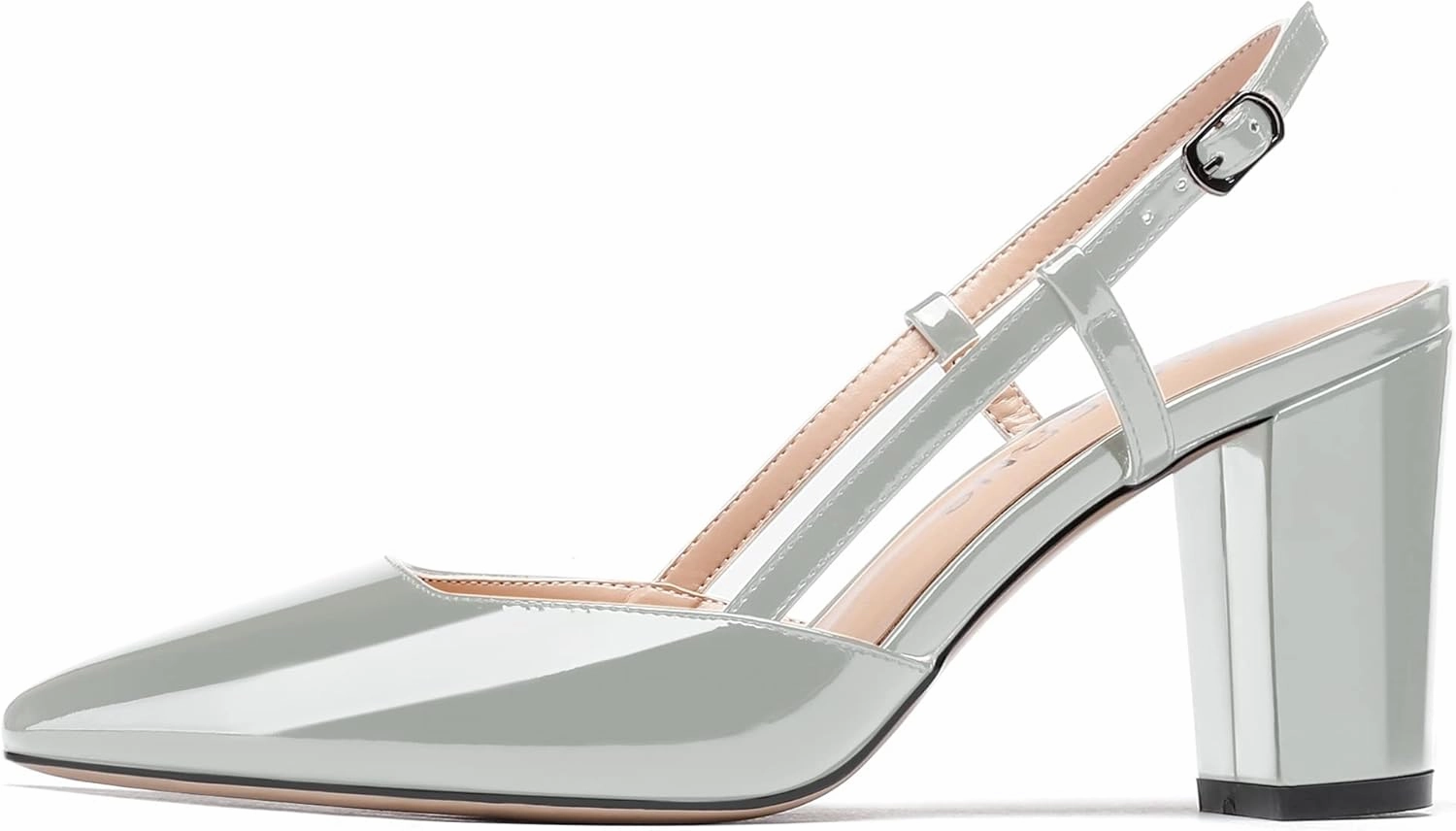WAYDERNS Women's Slingback Pointed Toe Patent Ankle Strap Block High Heel Pumps Wedding Event Dress Shoes 3 Inch