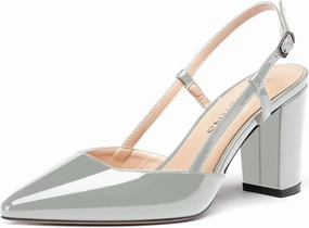 WAYDERNS Women's Slingback Pointed Toe Patent Ankle Strap Block High Heel Pumps Wedding Event Dress Shoes 3 Inch