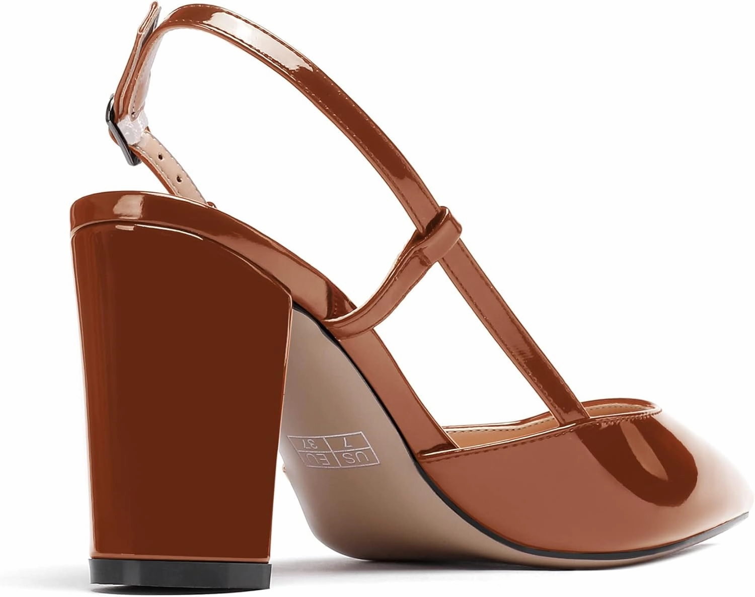 WAYDERNS Women's Slingback Pointed Toe Patent Ankle Strap Block High Heel Pumps Wedding Event Dress Shoes 3 Inch
