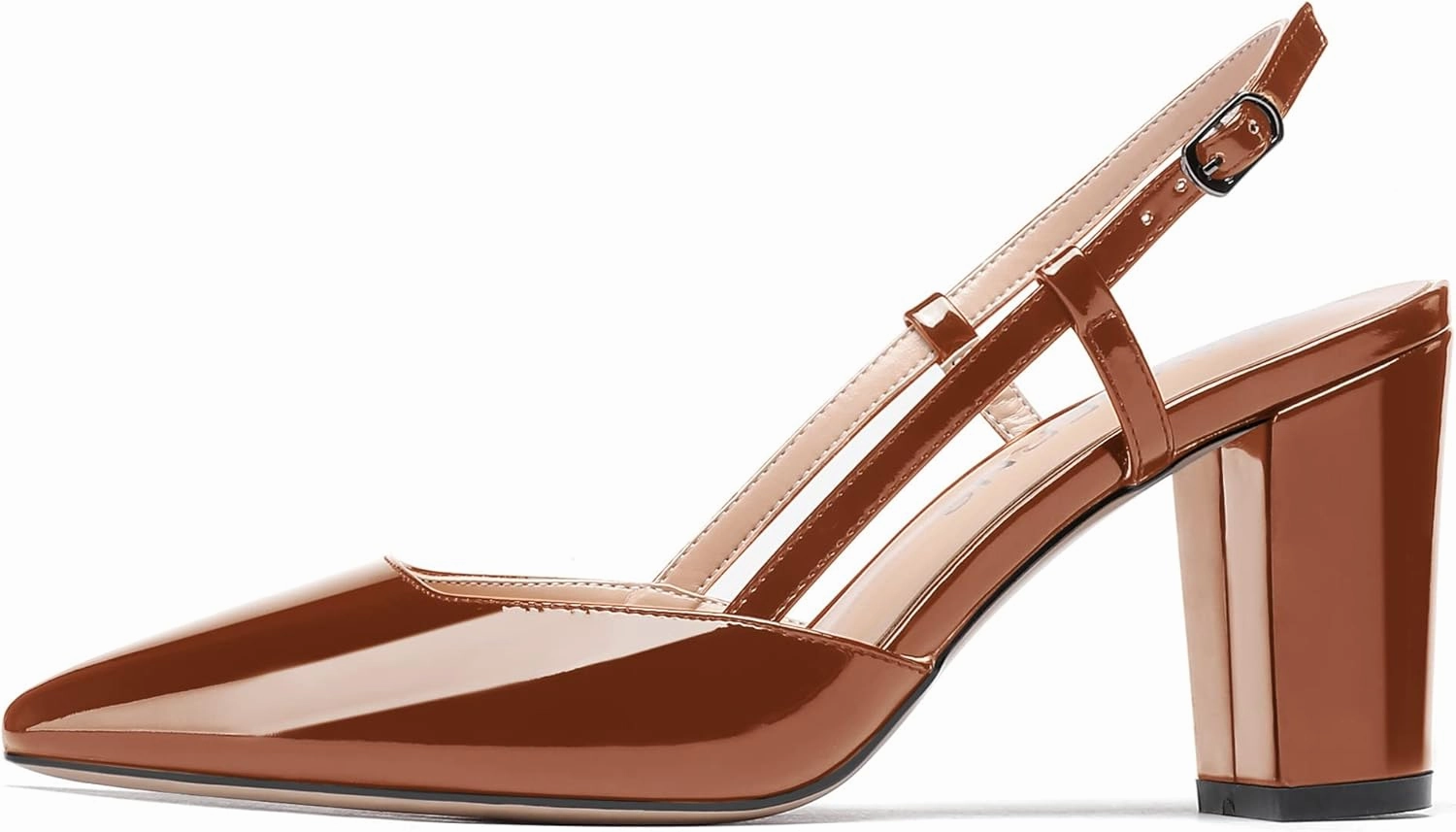WAYDERNS Women's Slingback Pointed Toe Patent Ankle Strap Block High Heel Pumps Wedding Event Dress Shoes 3 Inch