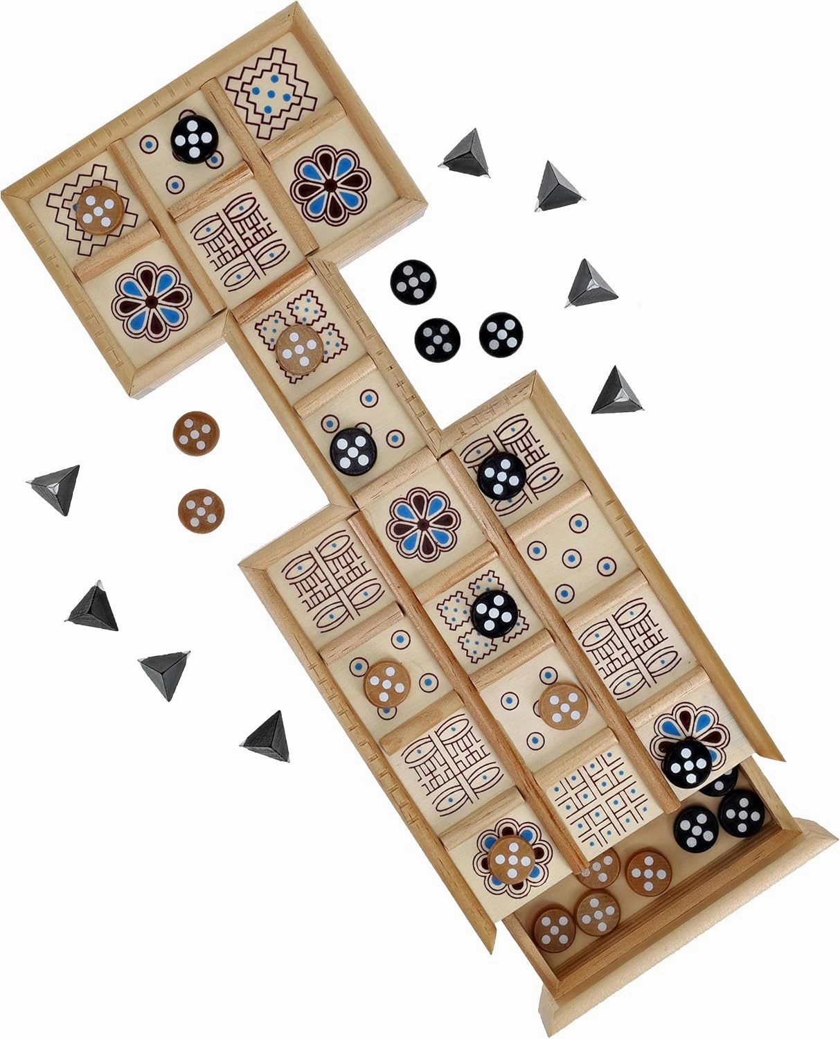 WE Games Royal Game of UR - Ancient Strategy Two-Player Board Game with 13.5” x 5.5” Wood Board & Storage Drawers, Ideal for History Enthusiasts