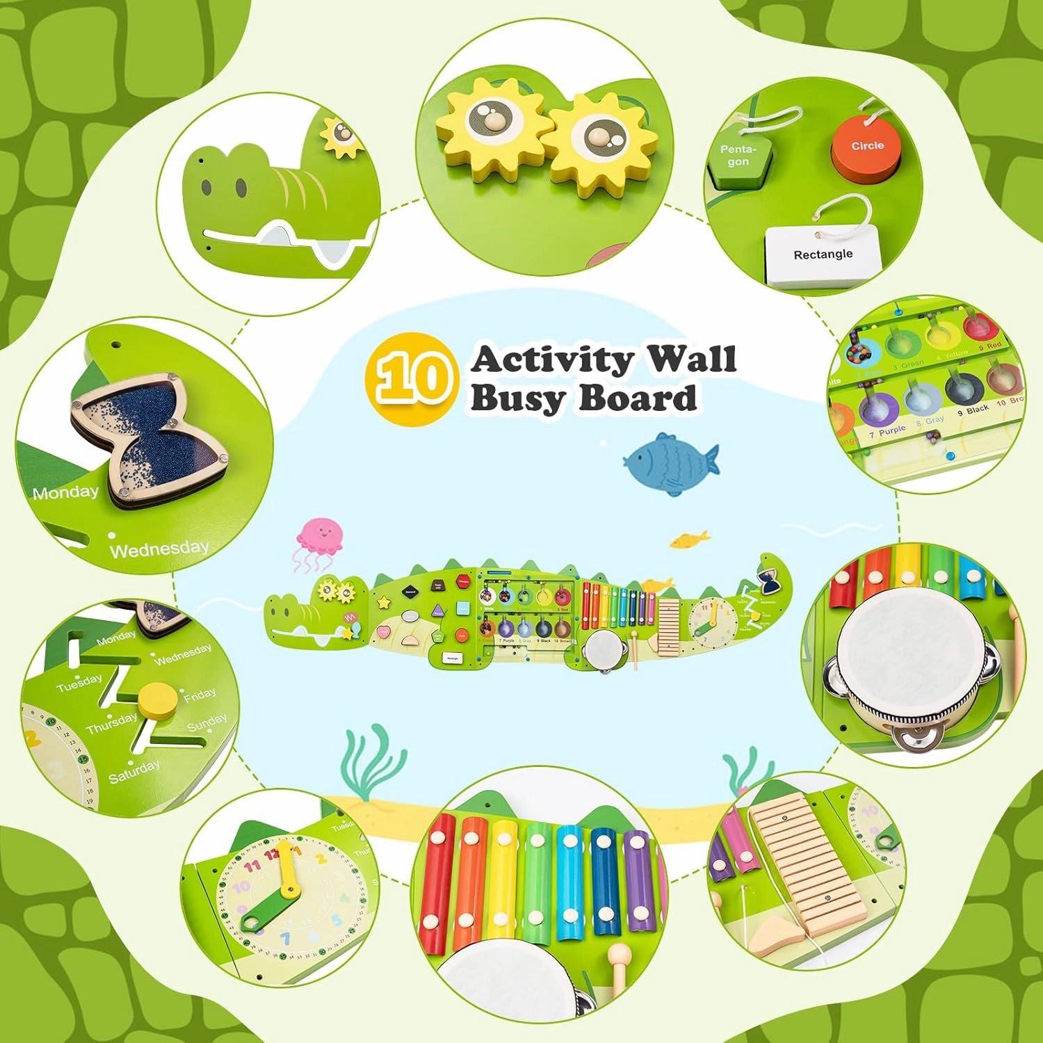 Weihnacht Crocodile Wall Busy Board Panels,11-in-1 Montessori Sensory Toys, Toddler Learning Activity Center,Montessori Philosophy Sensory, Educational Toys, Conducive to All-Round Development
