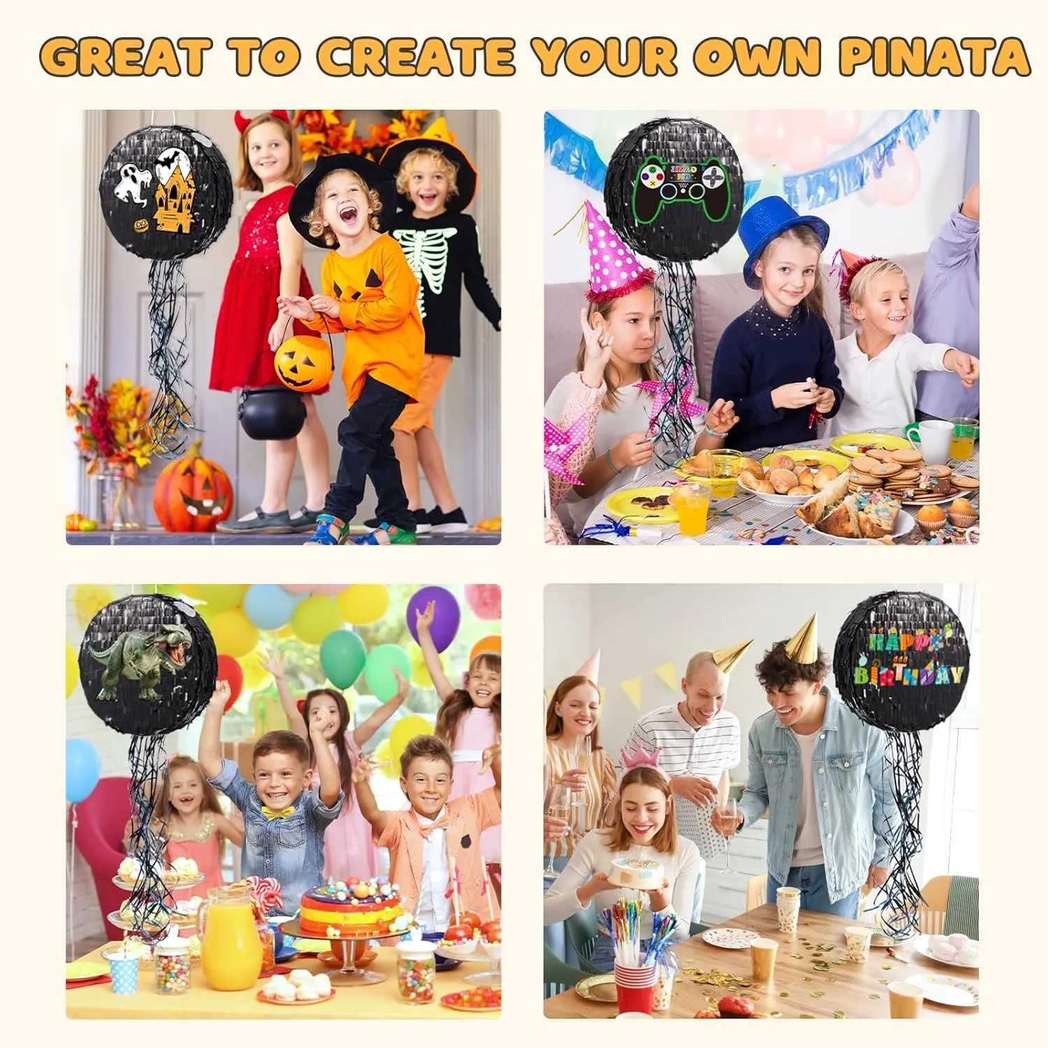 WERNNSAI Black Round Piñata for DIY - Shiny Black Moon Pinata for Kids DIY Birthday Party Disco Ball Decoration for Adult Night Party Supplies with Confetti Bat Blindfold, 12.2”x 12.2”
