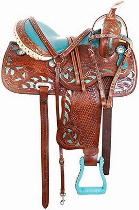 Western Pleasure Trail Saddle Comfy SEAT Premium Tooled Leather Western Horse TACK Set