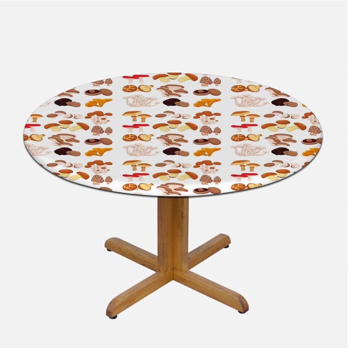 White Brown Yellow Round Fitted Table Cloth Cover Elastic ​Edged Mushroom Pattern Types Fitted Table Cloths Cover Mat Fit for 40"-43" Diameter Table Cartoon