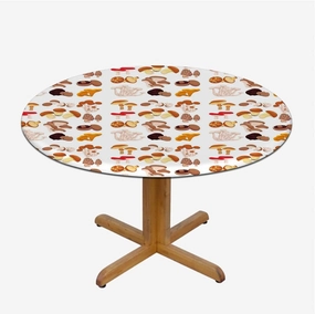 White Brown Yellow Round Fitted Table Cloth Cover Elastic ​Edged Mushroom Pattern Types Fitted Table Cloths Cover Mat Fit for 40"-43" Diameter Table Cartoon