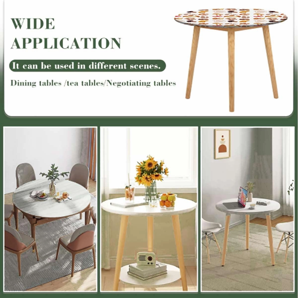 White Brown Yellow Round Fitted Table Cloth Cover Elastic ​Edged Mushroom Pattern Types Fitted Table Cloths Cover Mat Fit for 40"-43" Diameter Table Cartoon