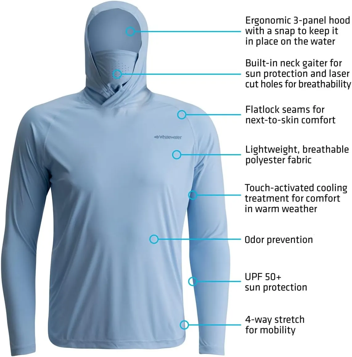 Whitewater Fishing Lightweight Rays Hoodie - UPF 50  Sun Protection, Moisture-Wicking, and Cooling Technology