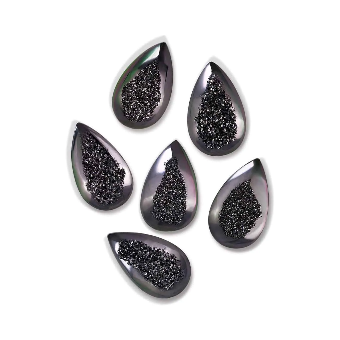 Window Drusy Black Knight Pear Cabochon 16mm