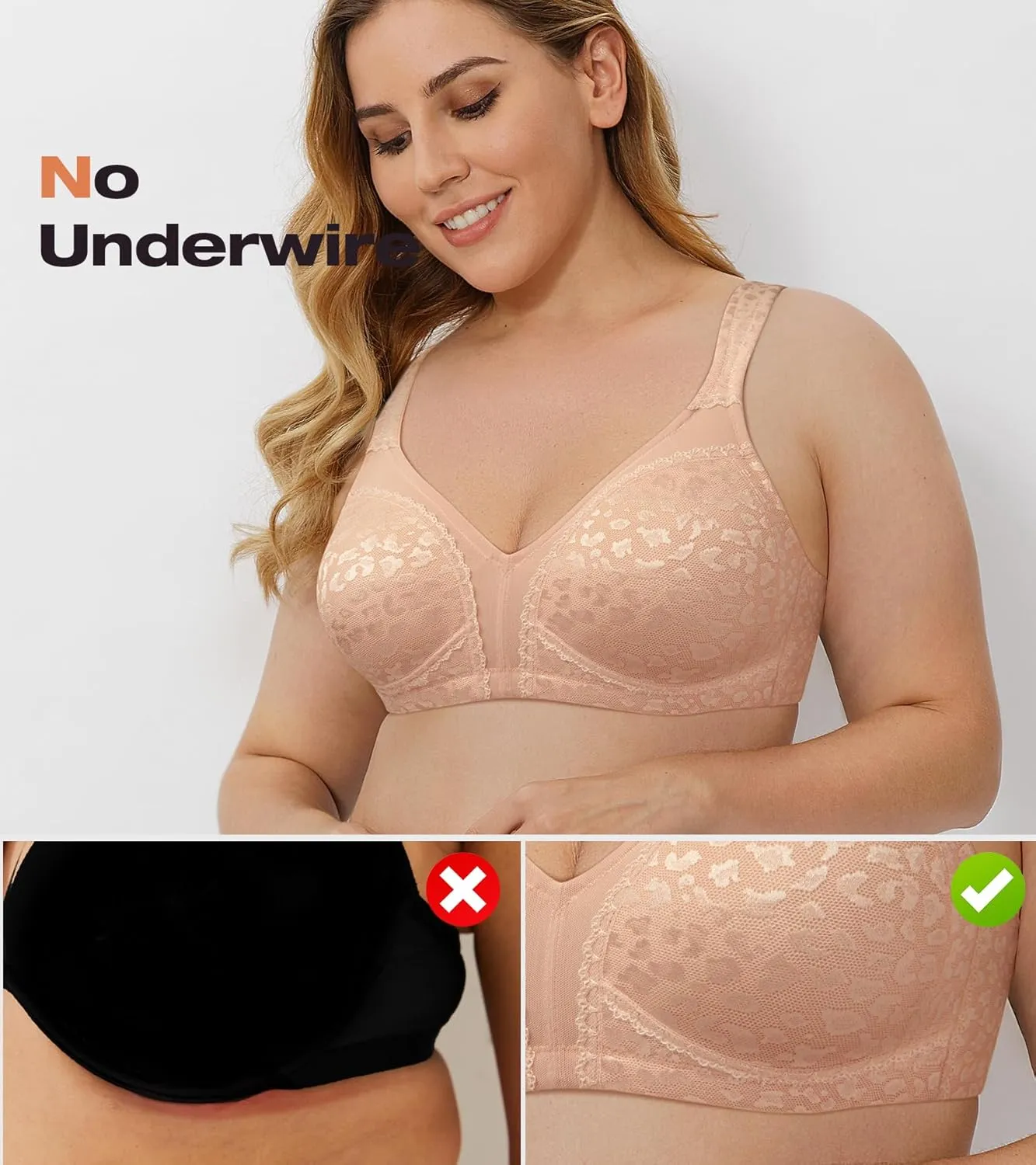 Wingslove Women's Wireless Minimizer Bra Plus Size Non-Padded Soft Full Figure Bra