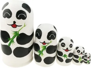 Winterworm 5.1” Cartoon Panda Russian Wooden Nesting Dolls for Kids Handmade Paints Stacking Toys Matryoshka Dolls 5 Pieces Panda Bear Party Supplies Cultural Keepsakes